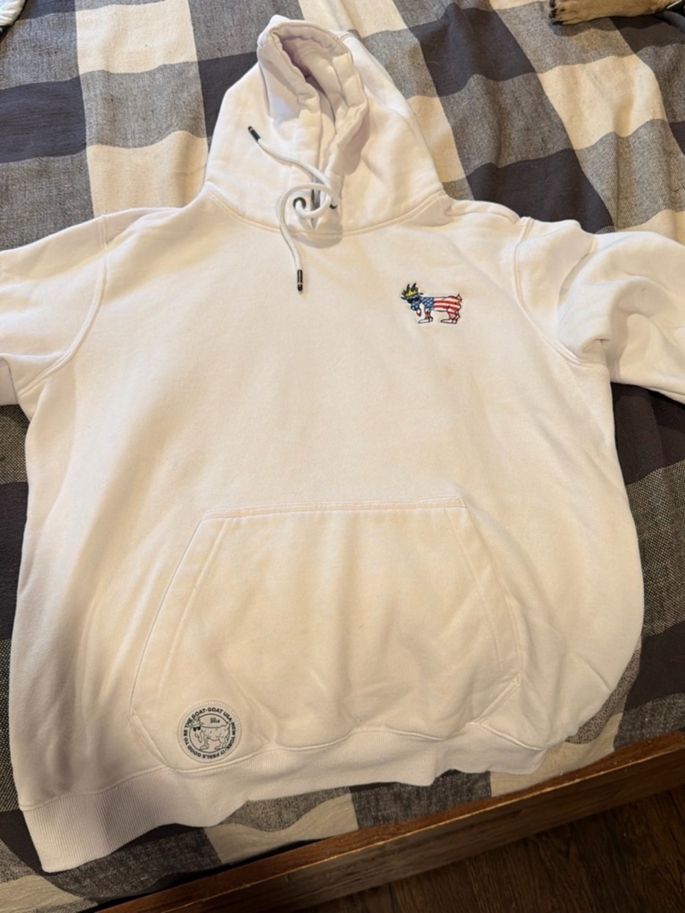White Crewneck Hoodie with Small Embroidered Dog Motif